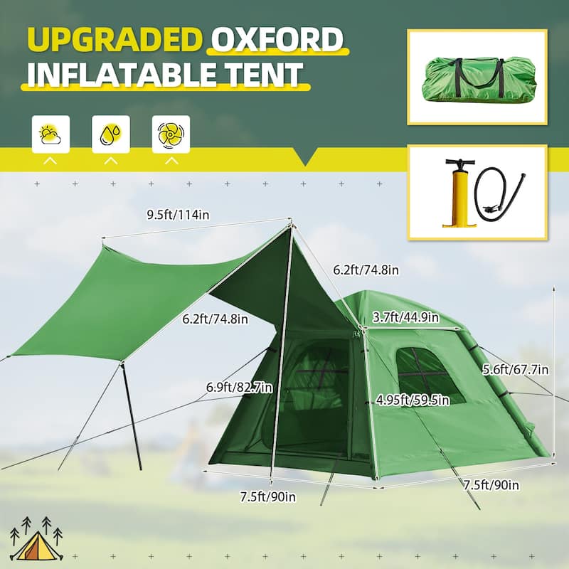 Inflatable Tent 4-6 Person - Instant Setup Waterproof Cabin Tent with Pump (Beige/Light Green)