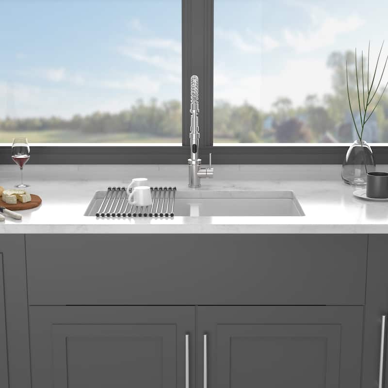 33" Undermount Double Bowl Quartz Kitchen Sink in White - 33'' x 19'' x 10.33''