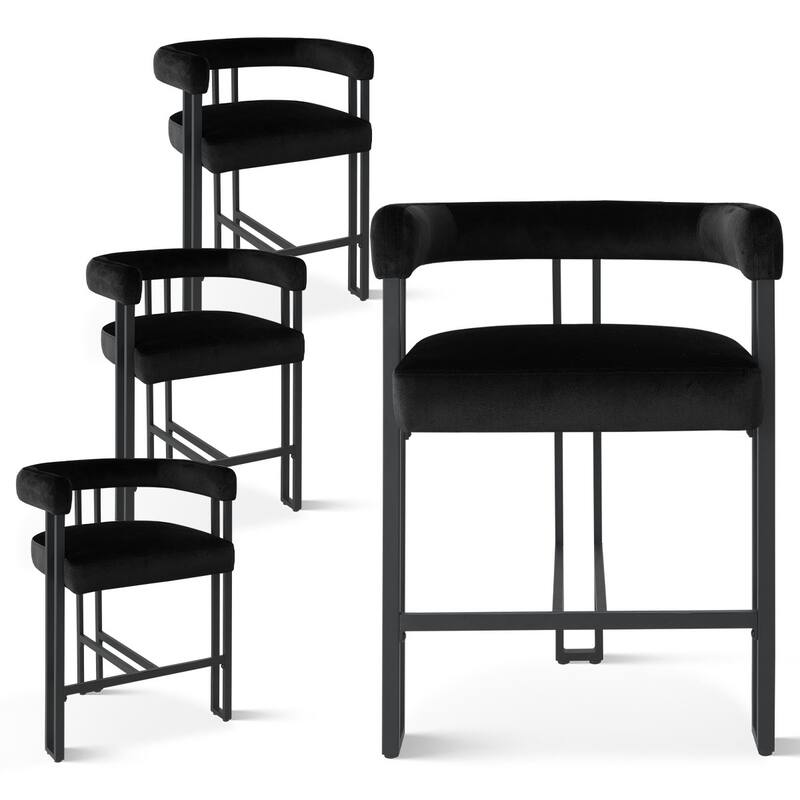 24" Seat Height Upholstered Velvet Solid back Counter Stool (Set os 4) - Black