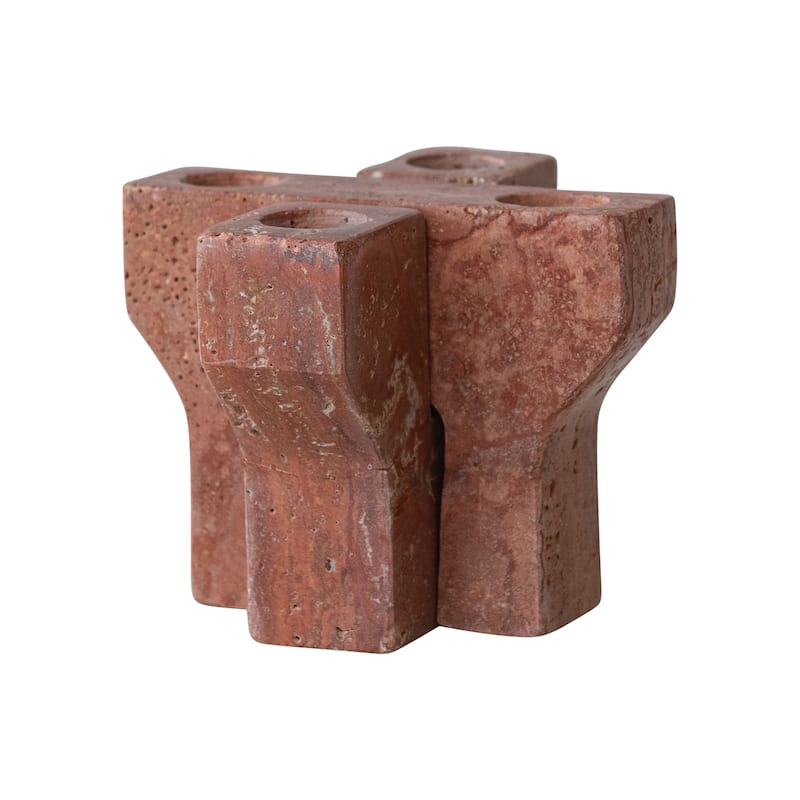 Travertine Interlocking Taper Holder - 5" L x 5" W x 4" H