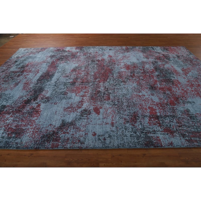 All-Over Blue Abstract Modern Area Rug Handmade Wool Carpet - 8'3" x 11'11"