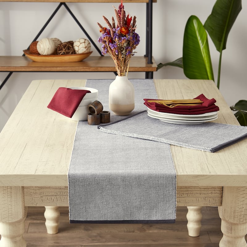 DII French Blue Eco-Friendly Chambray Fine Ribbed Placemat 6 Piece