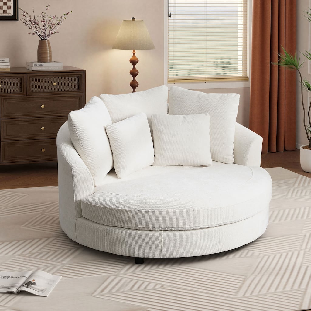 59.8''W Modern Oversized Sofa Chair, Round Accent Barrel Chair With 5 Pillows