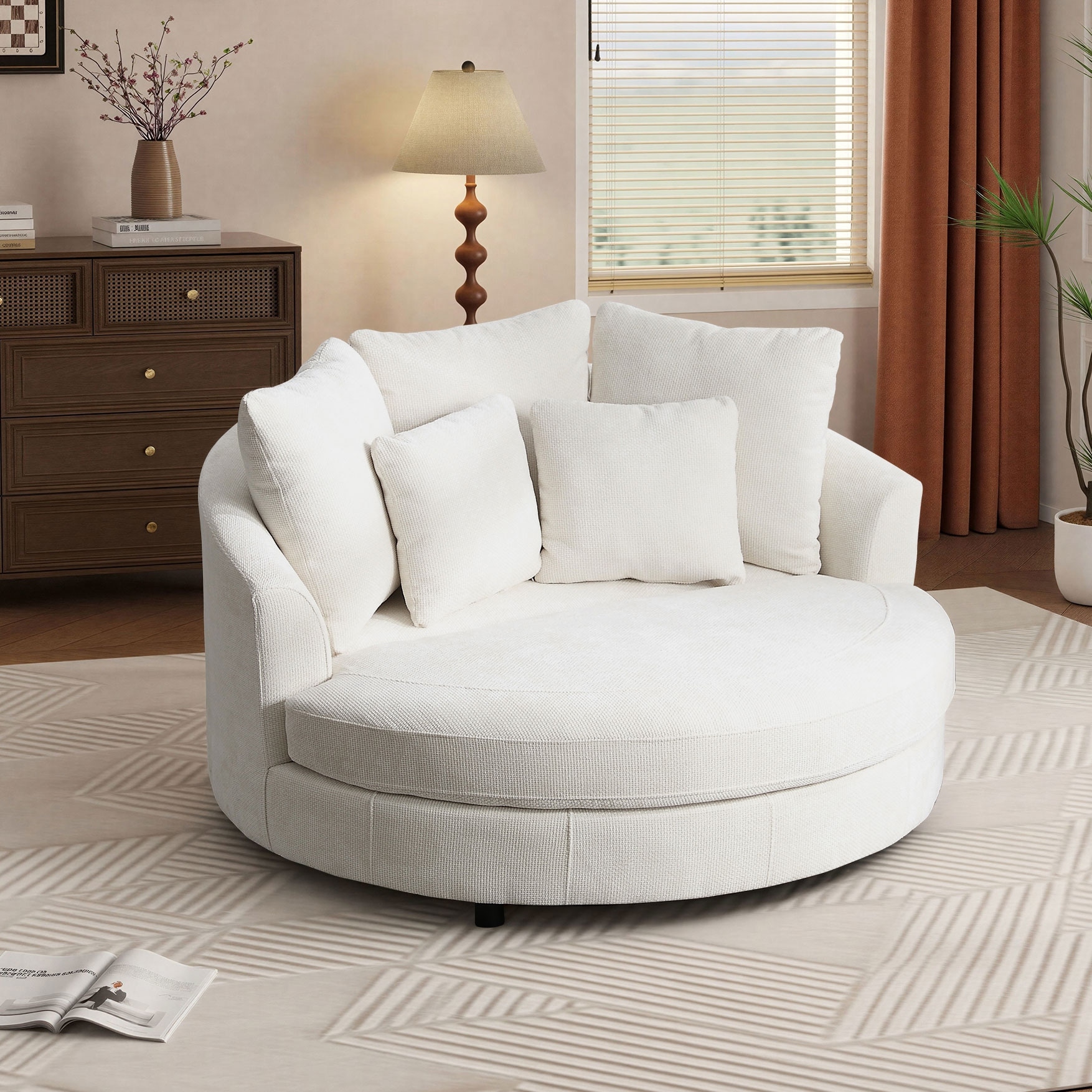 59.8''W Modern Oversized Sofa Chair, Round Accent Barrel Chair With 5 Pillows
