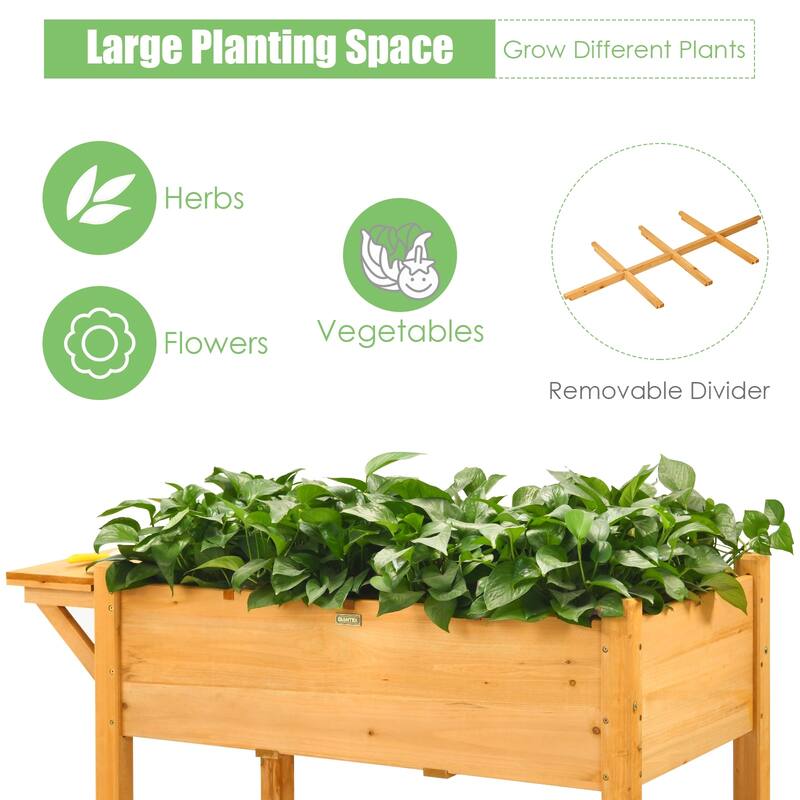 8-Grid Elevated Planter Box with Folding Tabletop for Outdoor Use - 47" x 21" x 31.5" (L x W x H)