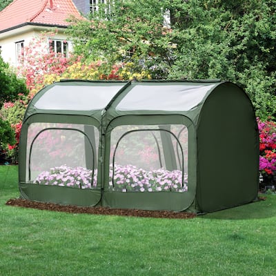 Outsunny 8' x 4' x 4' Portable Pop Up Mini Greenhouse with zippered Doors & Portable Zipper Bag for Plants Outdoor, PVC Cover