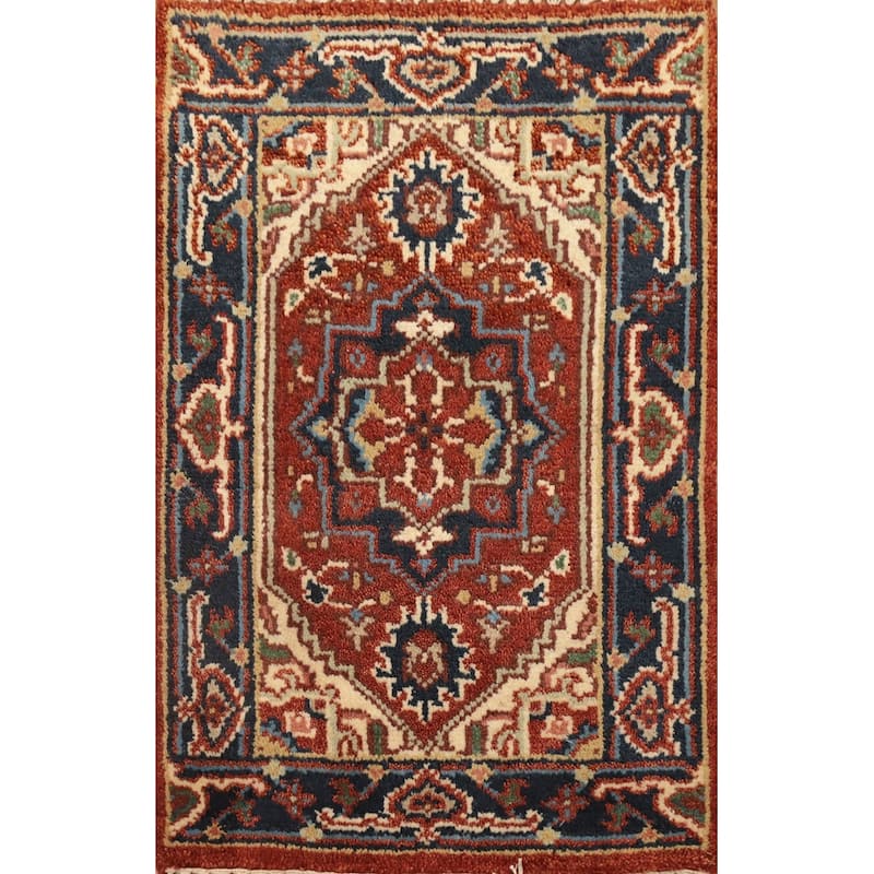 Hand Knotted Oriental 100% Wool Carpet Traditional Medallion Oranges & Rust Heriz (serapi) Area Rug - 3' 0'' X 2' 0''