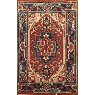 Hand Knotted Oriental 100% Wool Carpet Traditional Medallion Oranges & Rust Heriz (serapi) Area Rug - 3' 0'' X 2' 0''