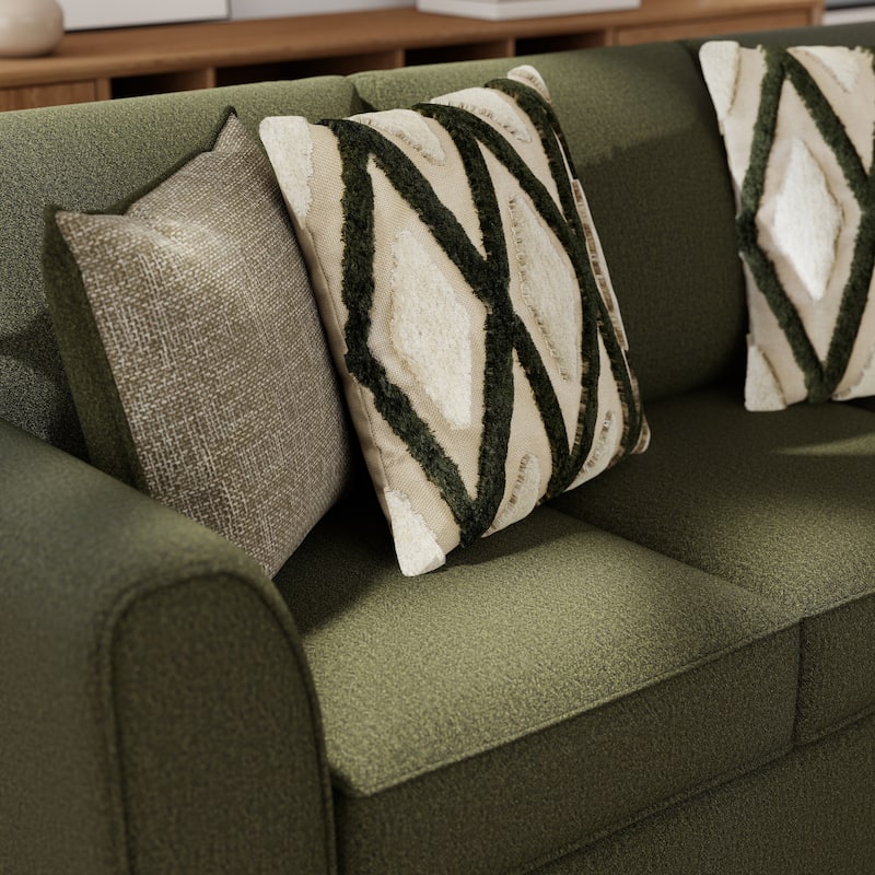 Roundhill Furniture Marvella Living Room Sofa and Loveseat Set with Mosswood Chenille Upholstery and Textured Accent Pillows