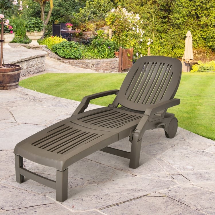 Adjustable Patio Sun Lounger with Weather Resistant Wheels - 65.5" x 29" x16.5"-37" (L x W x H)