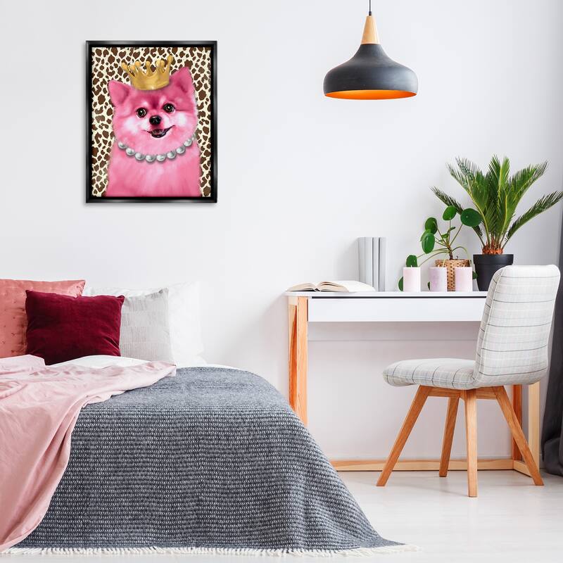 Stupell Pink Royal Pomeranian Framed Floater Canvas Wall Art Design By Matthew Piotrowicz