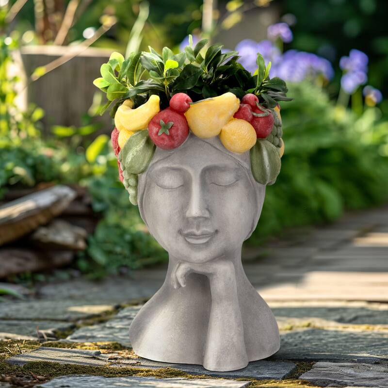 Unique Bust Style Resin Planter or Flower Pot with Crown Detail - Gray - 18.0"