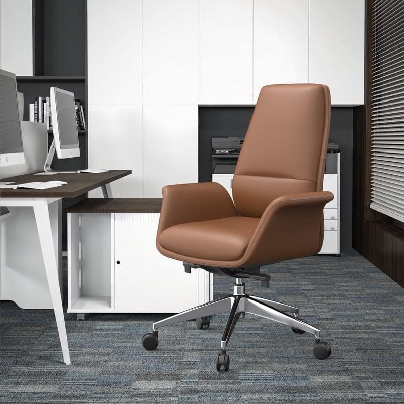 Summit Ergonomic Leather Office Chair with Durable Metal Frame, Adjustable Height, Swivel, Tilt, and Plush Cushion Support