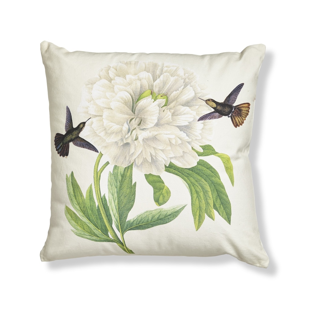 18"x18" Hummingbird White Flower Cotton Accent Decorative Throw Pillow Poly Filled Removable Insert Square