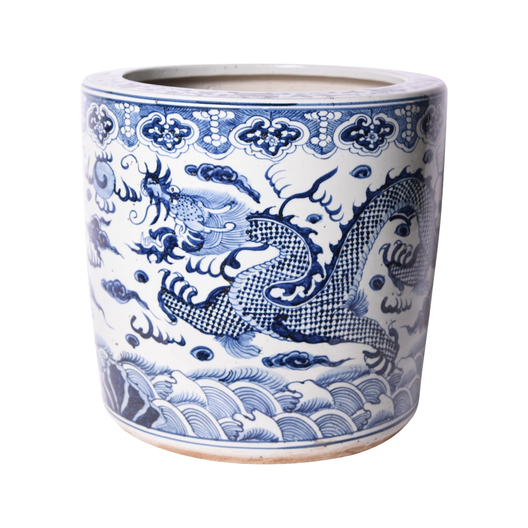 Shop Blue White Cloud Dragon Cylinder Planter 18x18x18