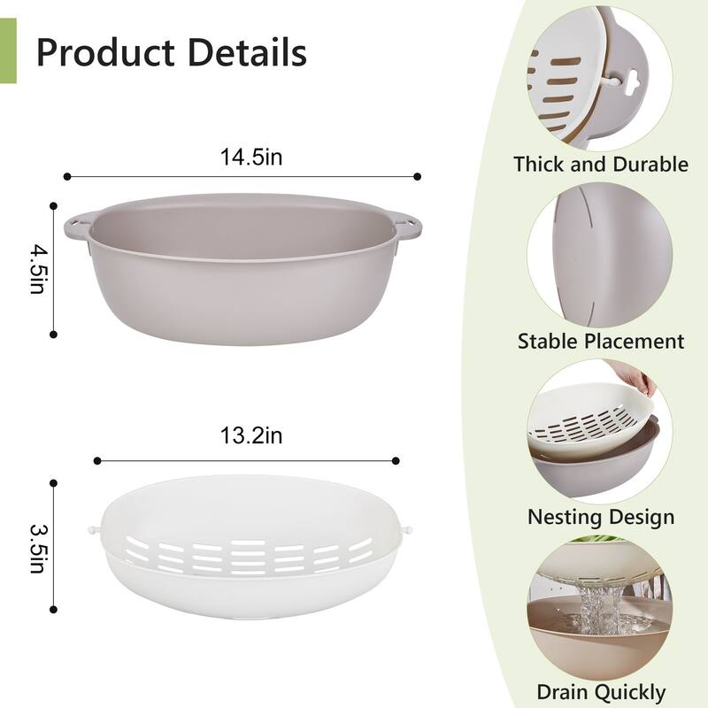 Javlergo Double Layer Oval Colander with Rotatable Design BPA Free PP Material Dishwasher Safe for Indoor Outdoor Use Barbecue