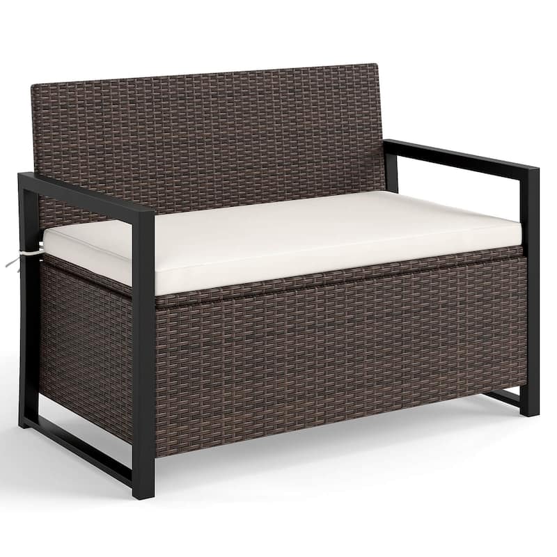 Costway Patio Storage Bench Wicker Loveseat with Built-in Storage & - See Details