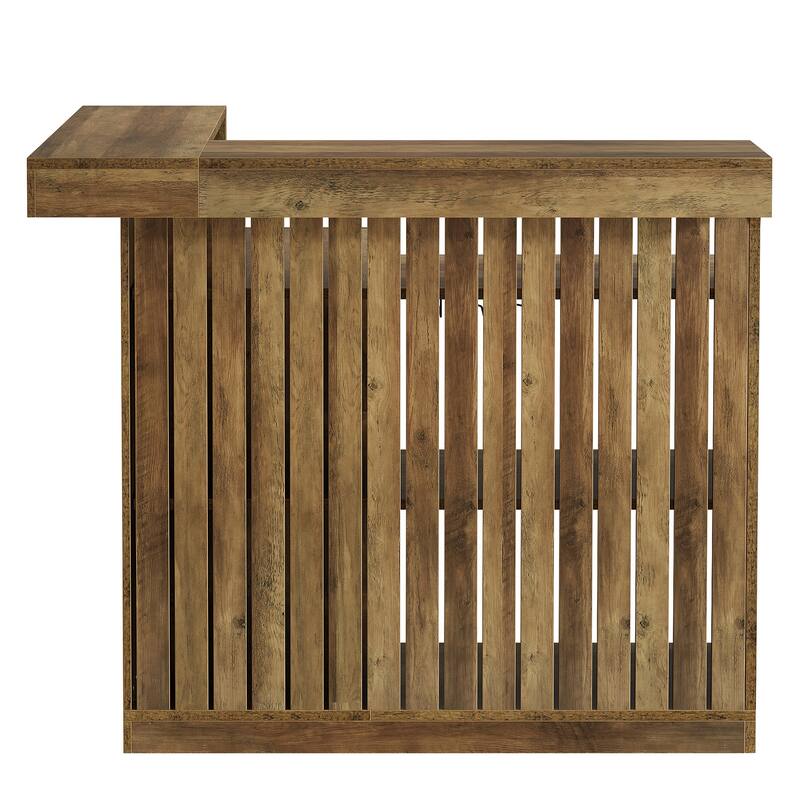 Home Bar Unit, Corner Liquor Bar Table with Storage Shelves & Wine Glass Holder, Pub Reception Accent Cabinet Desk