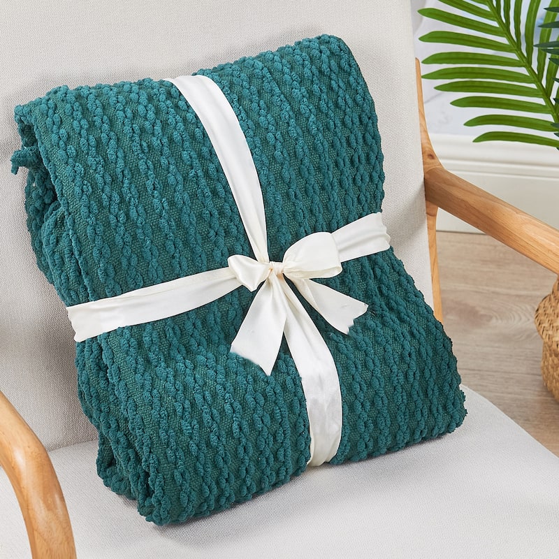 Home Soft Things Chain Tweed Throw Decorative Blanket with Tassels
