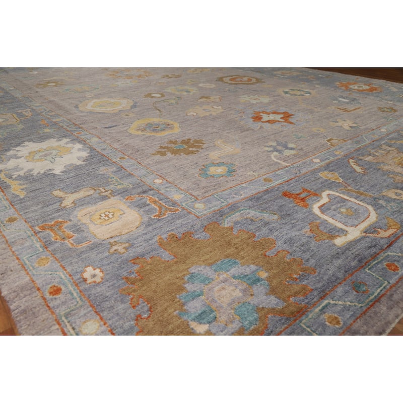 Hand Knotted Oriental 100% Wool Carpet Transitional All-Over Greys & Charcoal Oushak Area Rug - 11' 10'' X 8' 10''