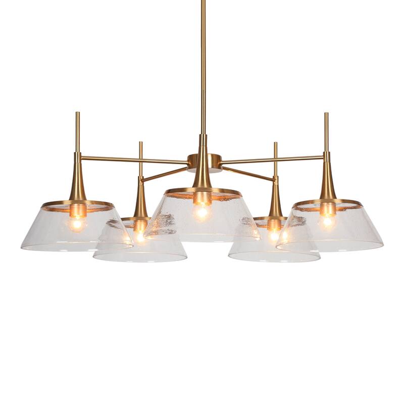 Mola Modern Gold 5-Light Wheel Glass Chandelier Island Lights for Dining Room - D 31.5" x H 11.8"