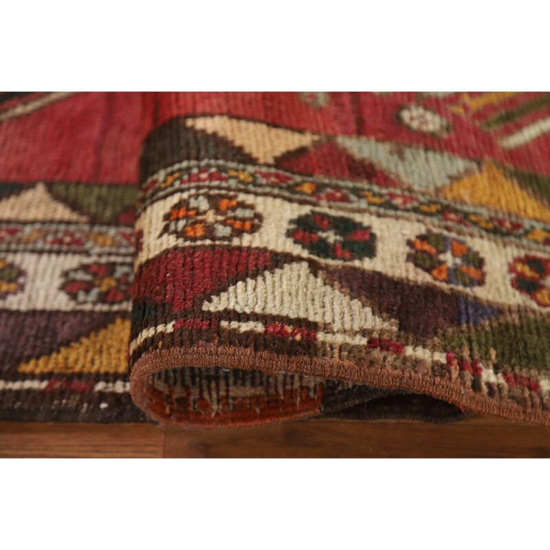 Hamedan Persian Vintage Runner Rug Handmade Wool Carpet - 3'10"x 11'9"