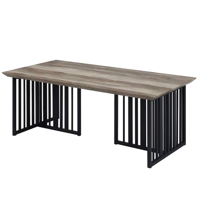 HomeRoots 47" Oak and Black Wood And Metal Distressed Frame Coffee Table - 47' X '17.83' X '23.62