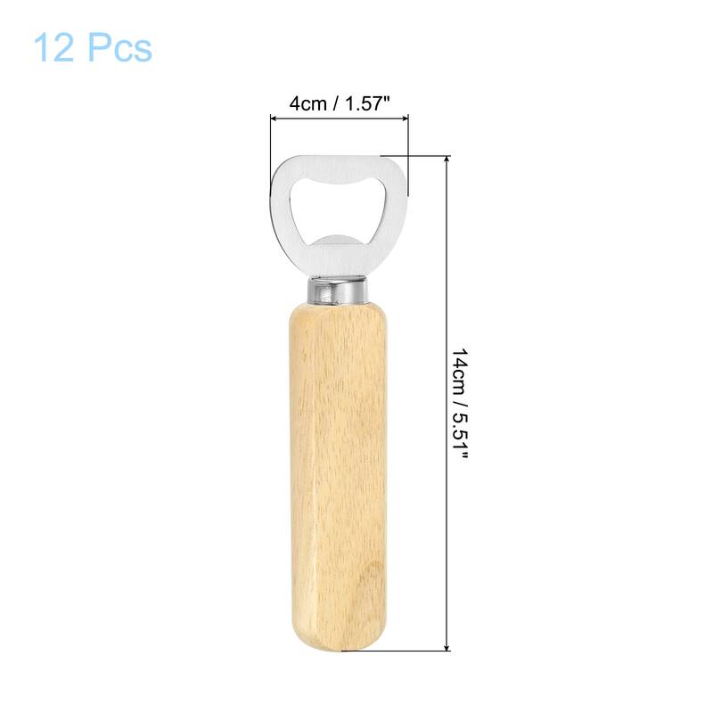Bottle Opener, Wooden Handle Stainless Steel Beer Bottle Opener - Silver, Wood - 12Pcs