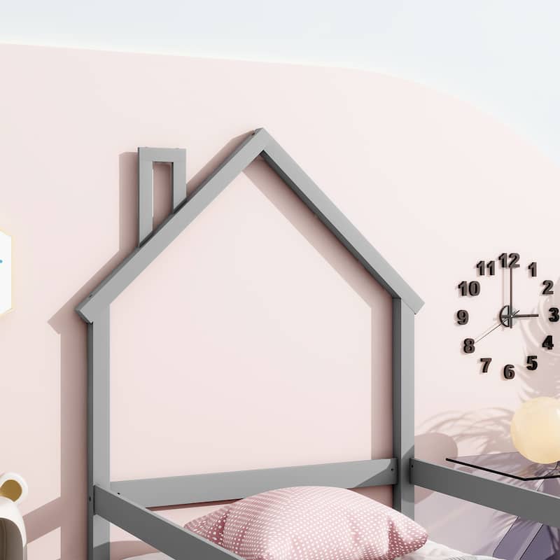 Whimsical Twin Bed with House Design and Safety Guardrails