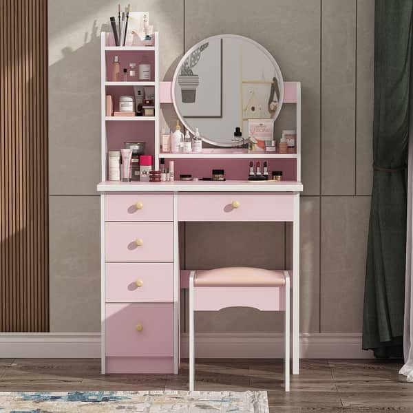 pink dressing table and stool Girl's Montessori Dressing Table & Stool | Vanity Table