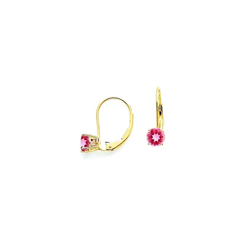 Curata 14k Yellow Gold 5mm Round Gemstone Leverback Earrings - 5x16mm - Peridot