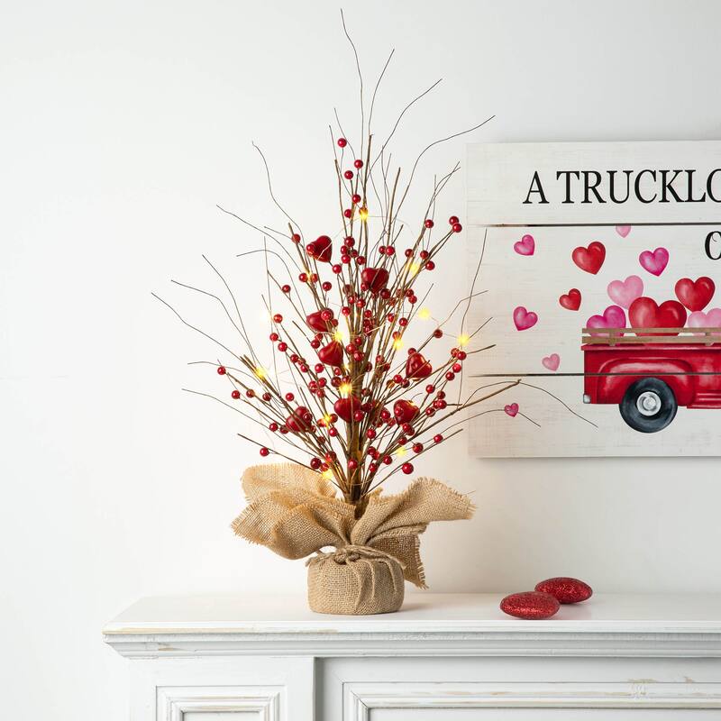 Glitzhome Heart Berry & Fleur-de-Lis Tree Valentine's & Mardi Gras Tree