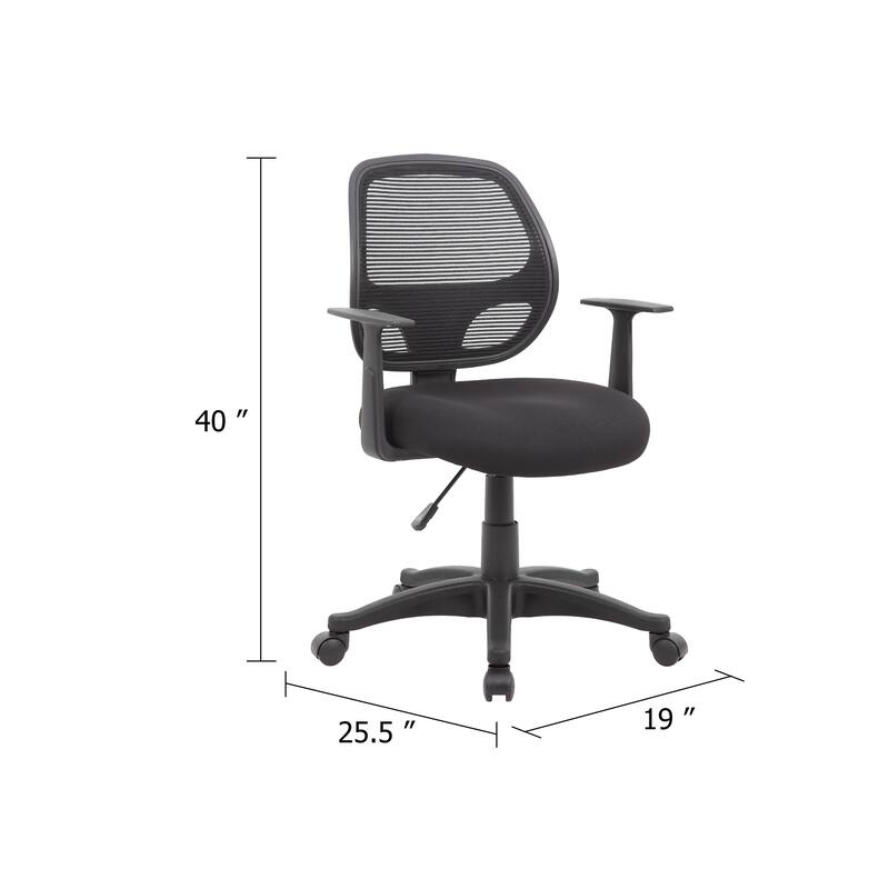 Maya Rolling Office Chair with T-Arms, Black Mesh, Foam Padding