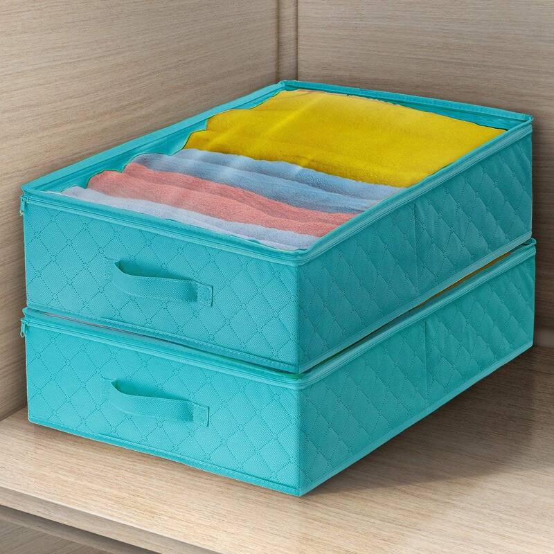Storage Bags Closet & Underbed Organizer Set, Clear Cover, Foldable with Carry Handles (2-Pack)