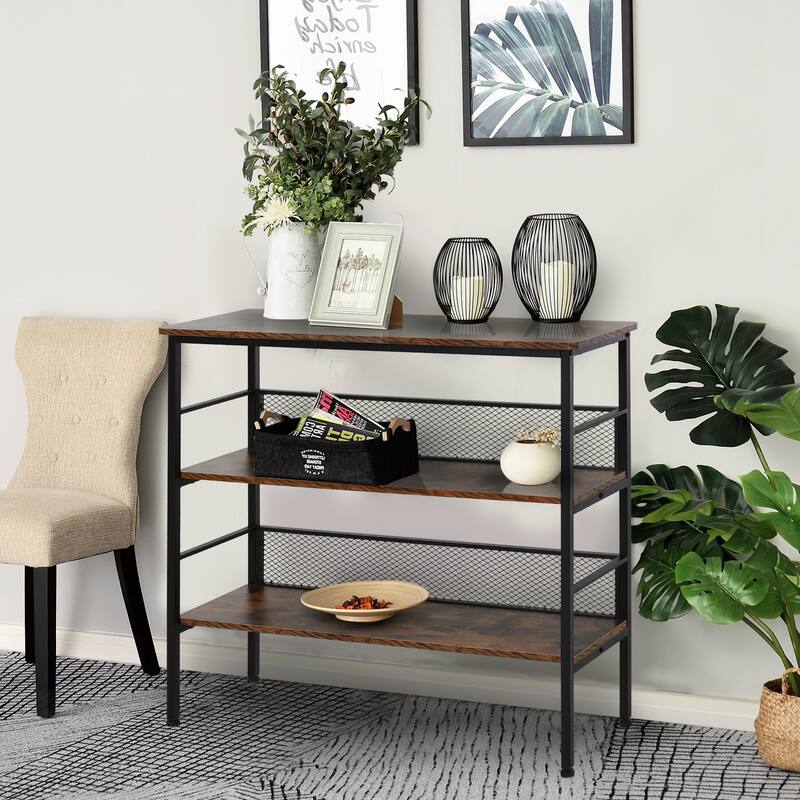 Brown-Black Particleboard Industrial 3-Tier Shelf with Steel Frame - 39.25"W x 12.5"D x 36.25"H