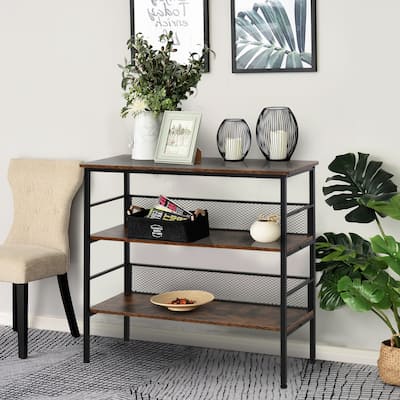 Brown-Black Particleboard Industrial 3-Tier Shelf with Steel Frame - 39.25"W x 12.5"D x 36.25"H