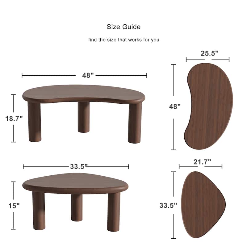 Modern Nested Coffee Tables Set 2-Piece Irregular Shaped Solid Wood Accent Tables for Home Office Living Room
