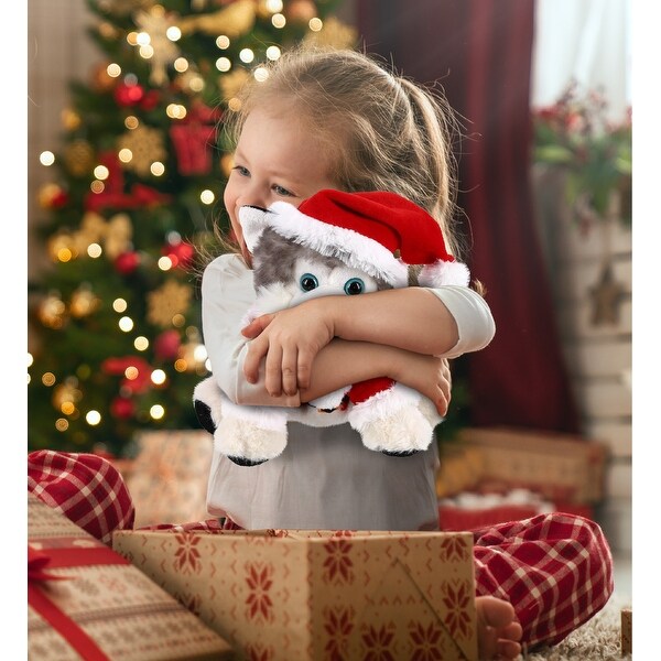 DolliBu Santa Floppy Husky Stuffed Animal Plush Toy with Santa