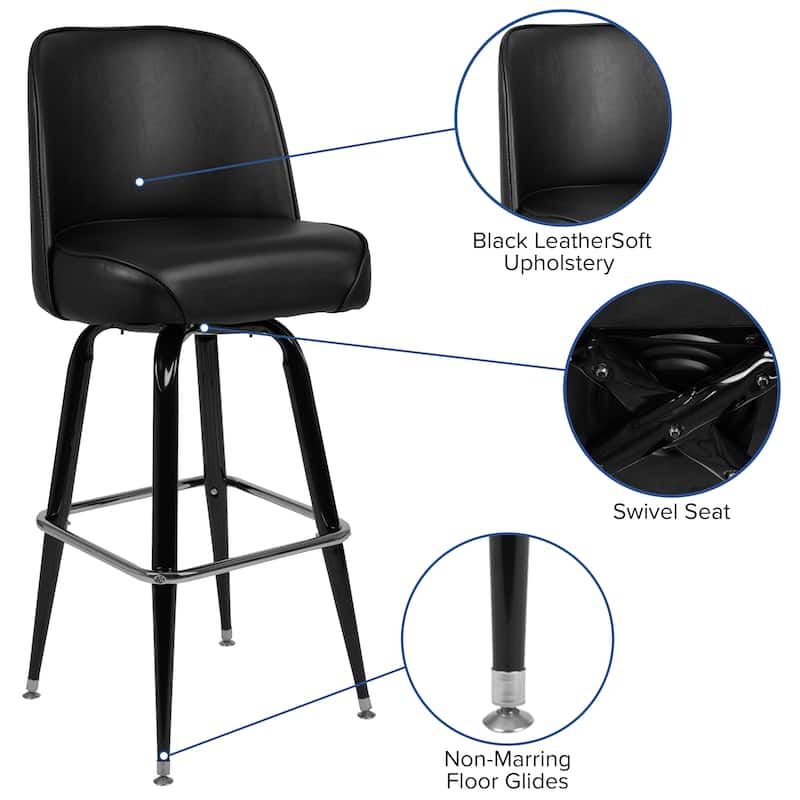 2 Pack Metal Barstool with Swivel Vinyl Upholstered Bucket Seat and Footrest - 18.5"D x 18.5"W x 42.5"H