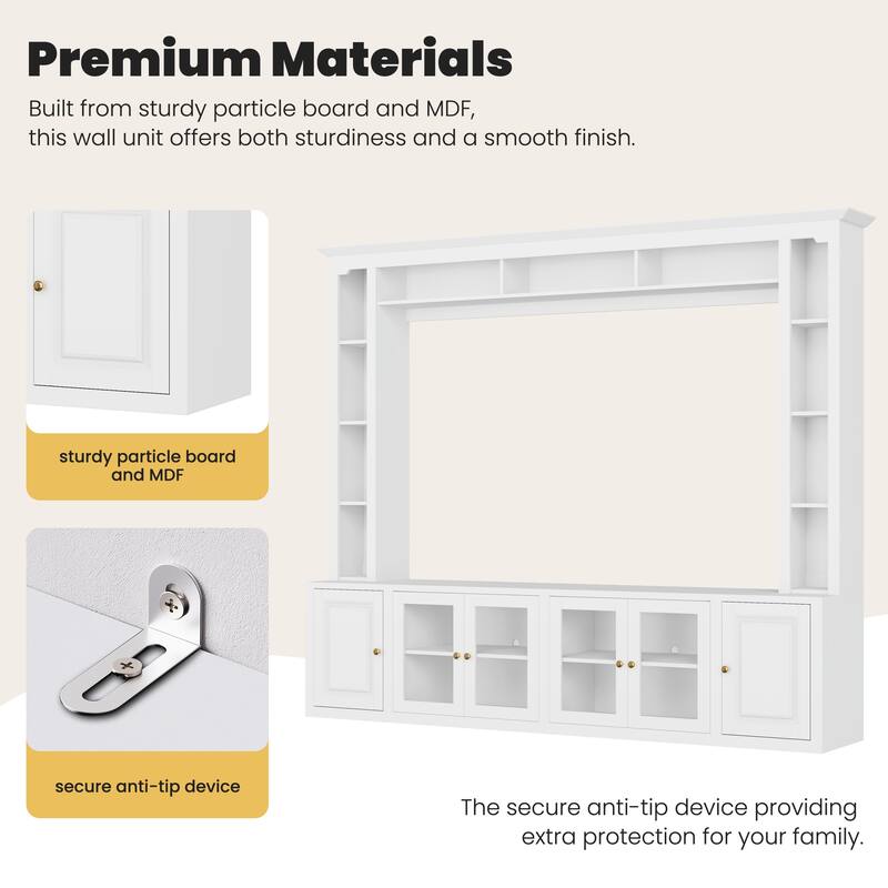 4 in 1 Entertainment Wall Unit Set with Bookshelves, TV Stand with Adjustable Shelves, Large Console Table for TVs Up to 80"