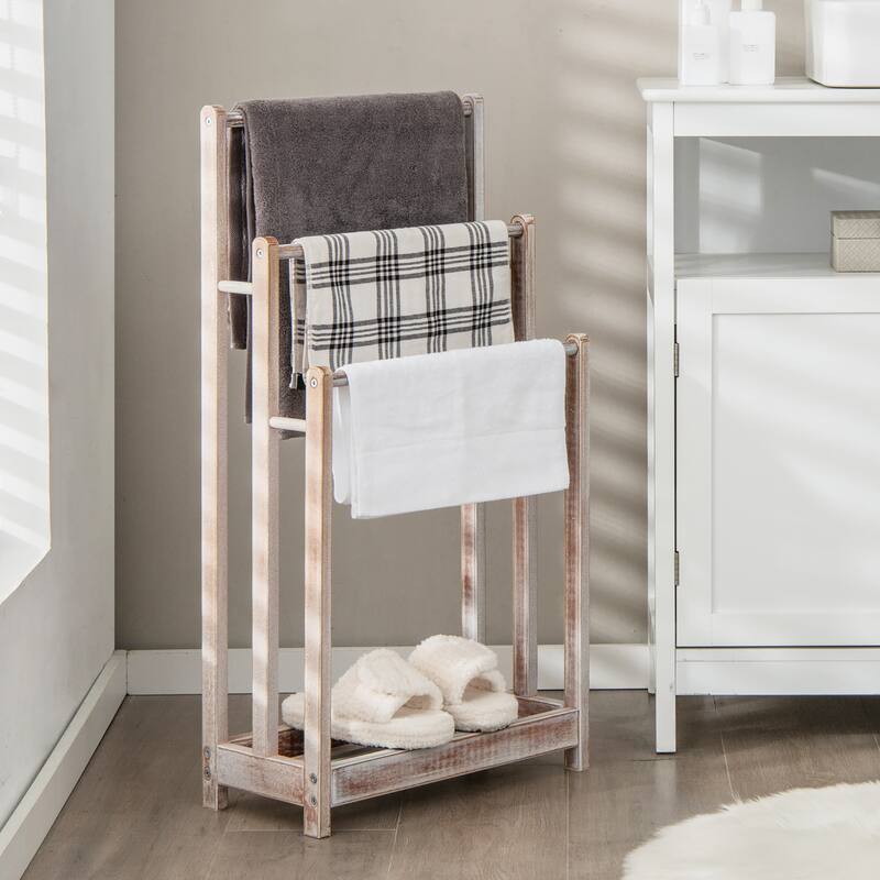 Gymax 3-Bar Freestanding Towel Rack w/ Bottom Storage Shelf