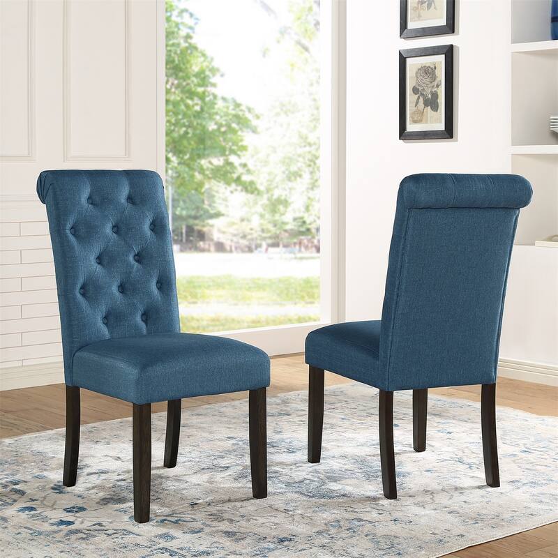 Set of 2 Solid Wood Tufted Upholstered Dining Chair - Blue