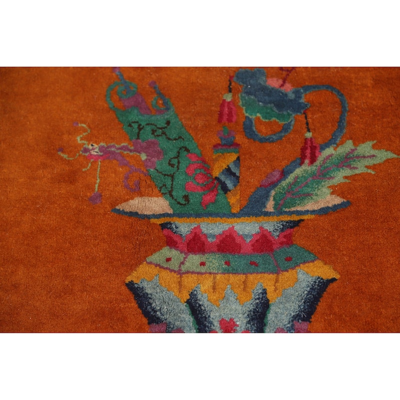 Vegetable Dye Art Deco Nichols Chinese Vintage Large Wool Carpet - 10'10" x 17'6"