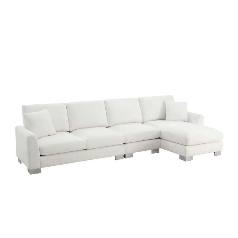 White 119'' Spacious L-Shaped 5-Seater Sectional with Chaise Lounge and Decorative Pillows
