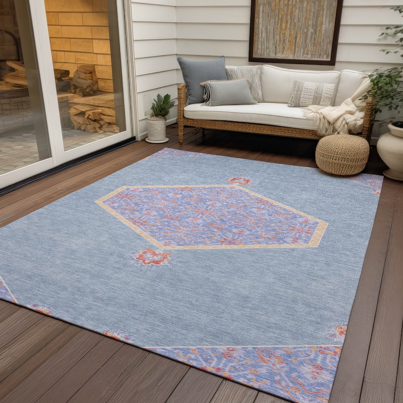 Machine Washable Indoor/ Outdoor Traditional Chantille Rug - Denim - 9' x 12'