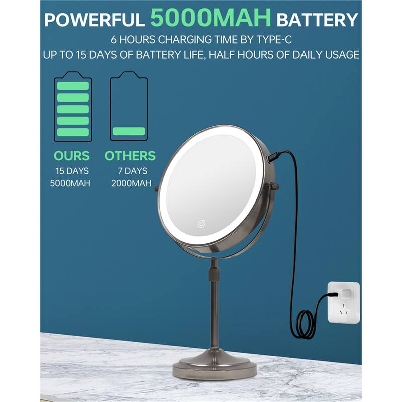 9" Lighted Makeup Double Sided 1X/10 Magnification Mirror and 3 Lighting