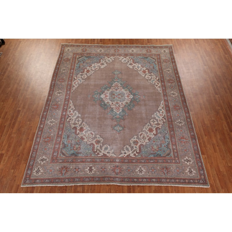 Over-Dyed Distressed Tabriz Persian Antique Wool Carpet - 9'11" x 12'11"