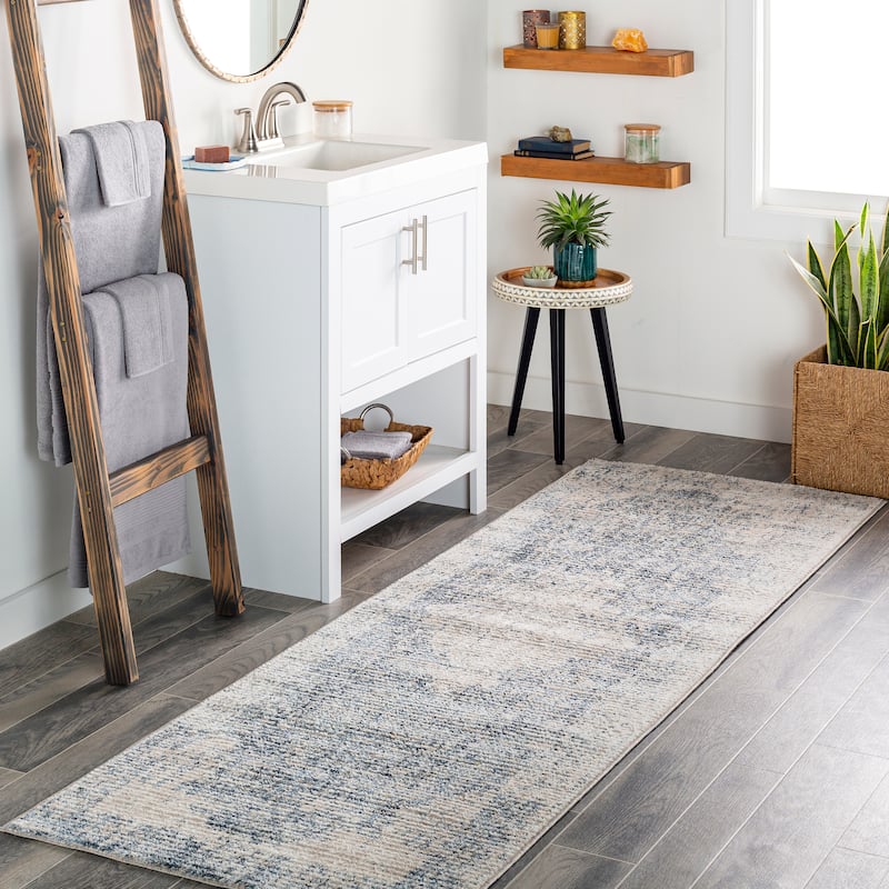 Artistic Weavers Morvarid Vintage Traditional Area Rug - 2' 6" x 8' - Denim/Grey