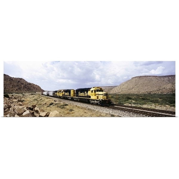 "Train on a railroad track, Santa Fe Railroad, Route 66, Valentine, Arizona" Poster Print