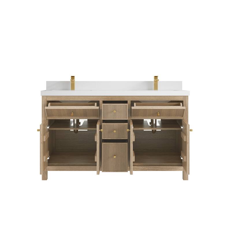 Willow Collections 60 in. W x 22 in. D Sonoma Teak Double Sink Bathroom Vanity with Countertop
